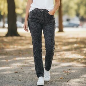 Lauren Jeans Co. Flocked Black Jeans, EUC